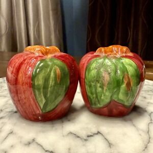 VINTAGE California Franciscan Apple Ceramic Porcelain Salt Pepper Shaker Set MCM